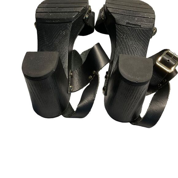 Dune London Black Italian Leather Double Strap Chunky Heel Sandals Size 39 (8) - Picture 11 of 16